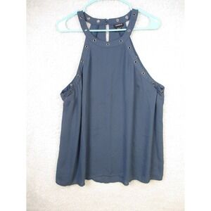 Torrid Blue Sleeveless Halter Top Plus Size 2 Grommet Stud Detail Back Button Bo